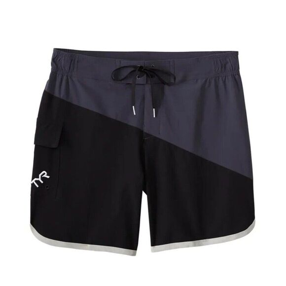 TYR Men's Bulldog Diagonal Splice Boardshort BDSB5A Black/Grey, Size XL - Picture 1 of 4